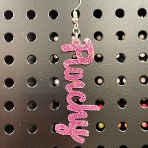 Pink Glitter Acrylic Cursive “Punchy” Earrings